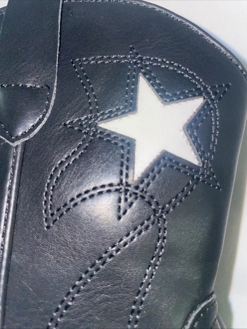 Girls‎ Western Boots Size 4 Black White Star Faux Leather Cowboy